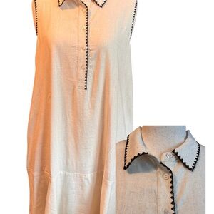 Jane + Delancey Ivory Sleeveless Dress with Black Embroidery, Sz L, NWOT